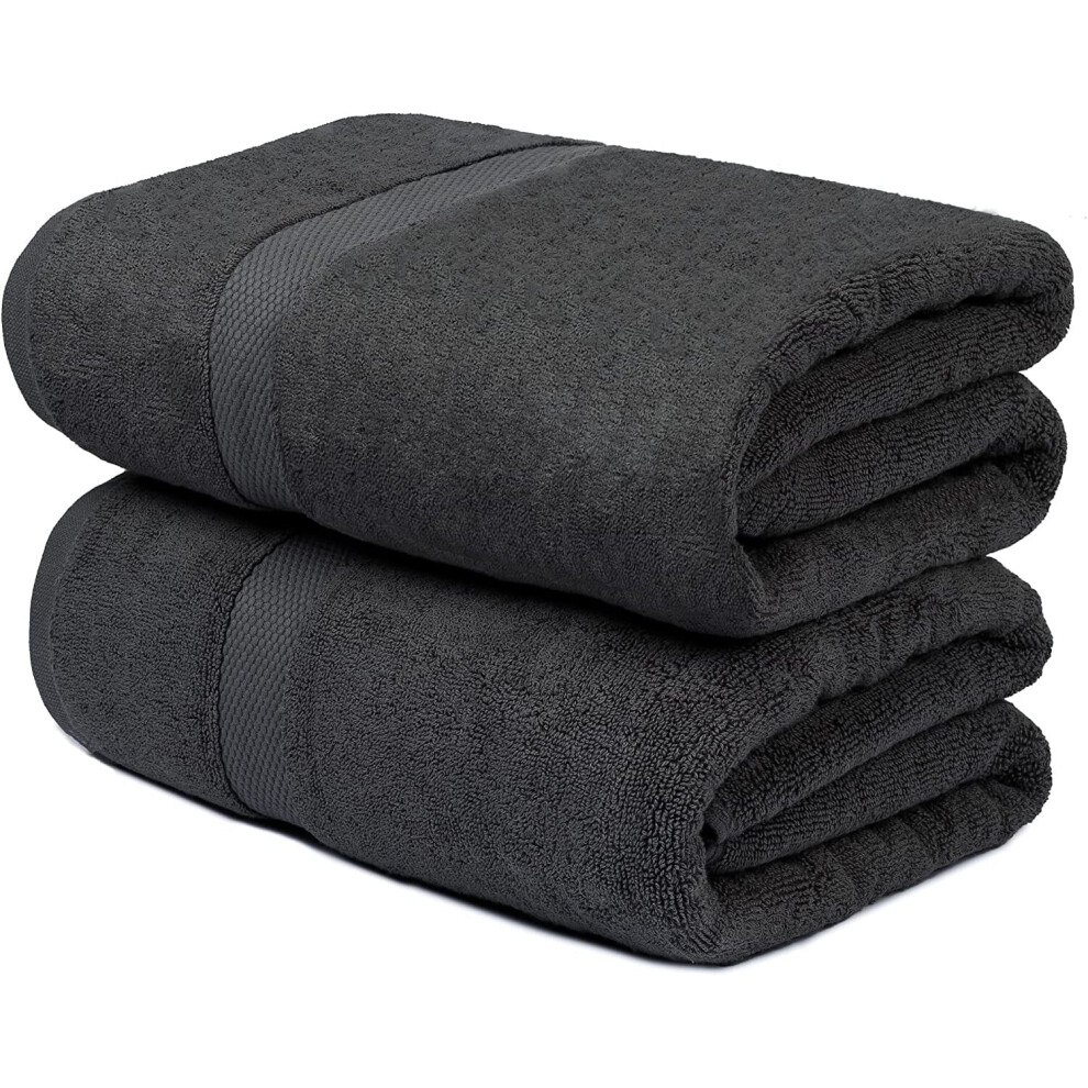 (Charcoal Grey) 2 X Super Jumbo Bath Sheets (100 x 200 cm) Primium 100% Egyptian Combed Cotton Extra Large Bath Sheet Towels XL Body Wrap Towe