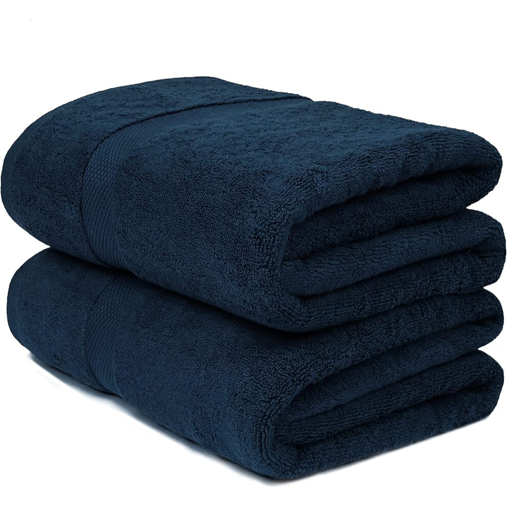 (Blue) 2 X Super Jumbo Bath Sheets (100 x 200 cm) Primium 100% Egyptian Combed Cotton Extra Large Bath Sheet Towels XL Body Wrap Towe