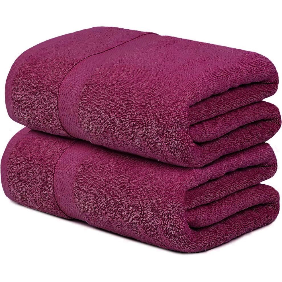 (Hot Pink) 2 X Super Jumbo Bath Sheets (100 x 200 cm) Primium 100% Egyptian Combed Cotton Extra Large Bath Sheet Towels XL Body Wrap Towe