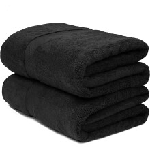 (Black) 2 X Super Jumbo Bath Sheets (100 x 200 cm) Primium 100% Egyptian Combed Cotton Extra Large Bath Sheet Towels XL Body Wrap Towe