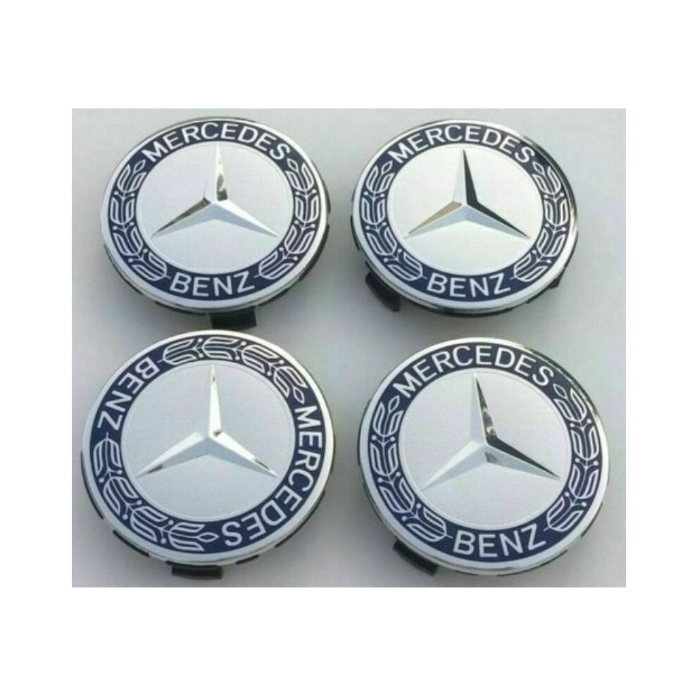 New Mercedes Benz Alloy Wheel Centre Caps 75mm Badges Blue Hub Emblem