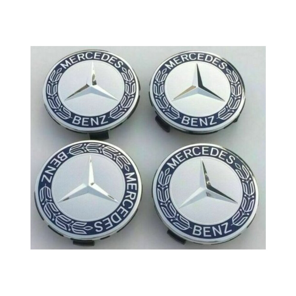 Newjass New Mercedes Benz Alloy Wheel Centre Caps 75Mm Badges Hub Emblem Blue