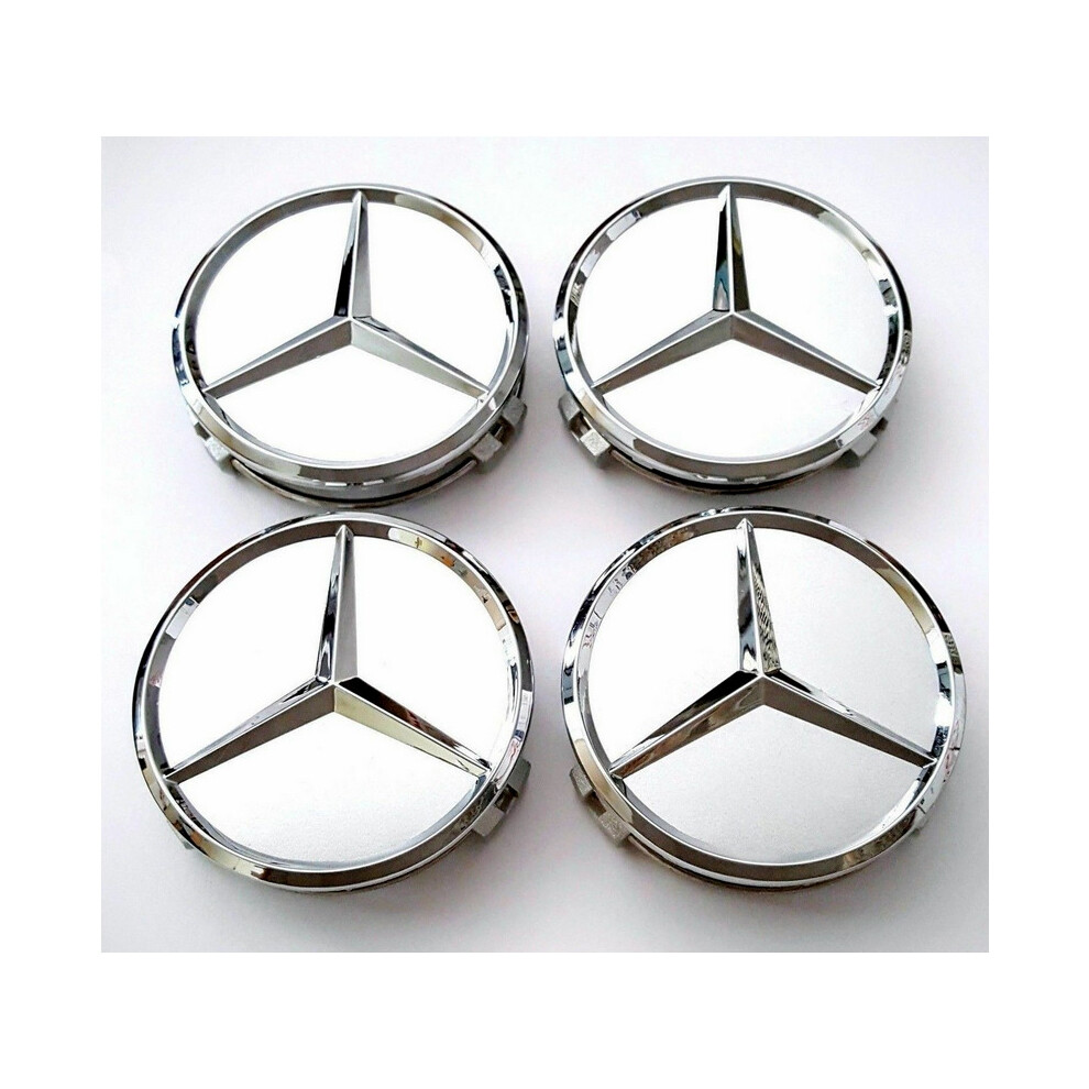 4x Mercedes Benz Alloy Wheel Centre Cap 75mm Badges Silver Hub A C E S