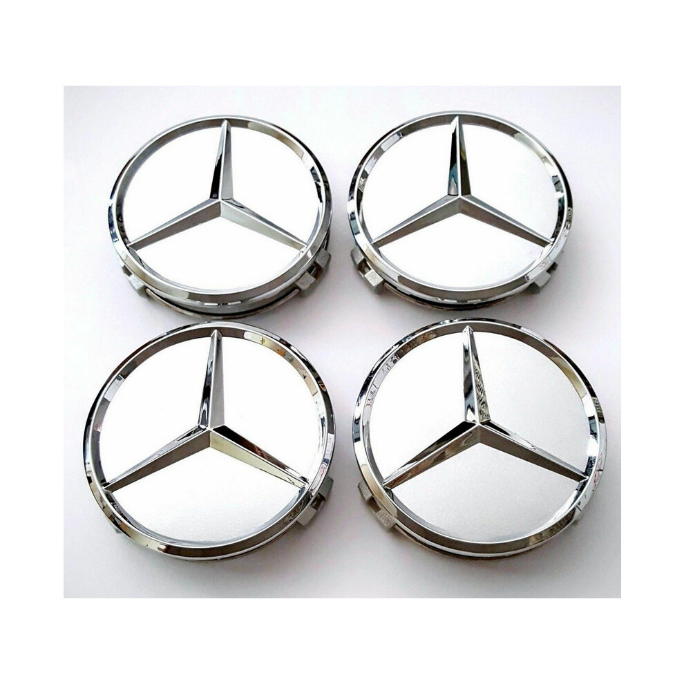 4x Mercedes Benz Alloy Wheel Centre Cap 75mm Badges Silver Hub A C E S-image-OPC-PBVR72X-NEW