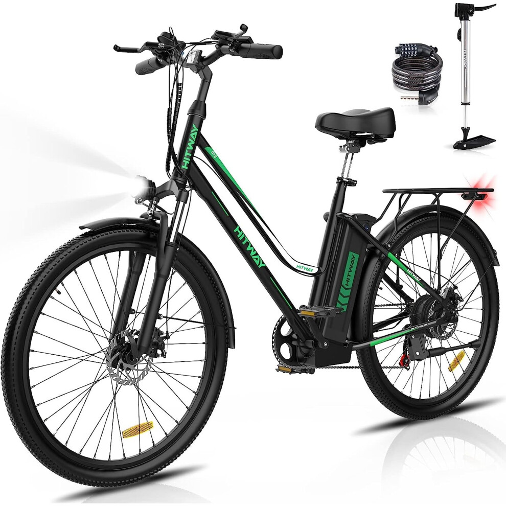 (Black-green) HITWAY Electric Bike, E-bike City Bike 26" Up 90KM