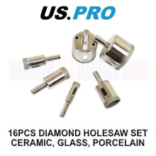 US PRO Tools 16pc Diamond Holesaw Set For Ceramic, Glass, Porcelain 9193