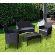 (Black) MCC Rattan Furniture 4 pcs Sofa Set Table & Chairs "Roger" Garden Outdoor
