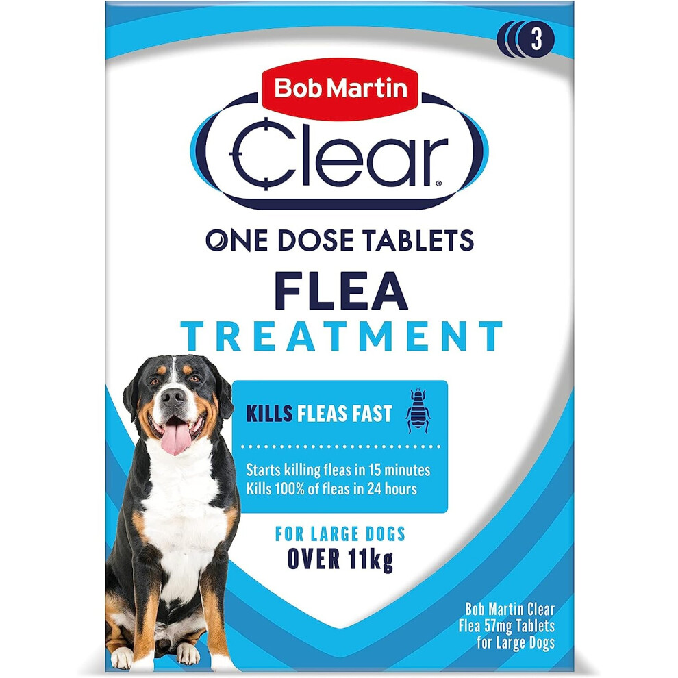 Bob Martin Clear | Flea Tablets For Large Dogs (11Kg+) | Effective Treatment, Kills 100% Of Fleas Within 24 Hours (3 Tablets)
