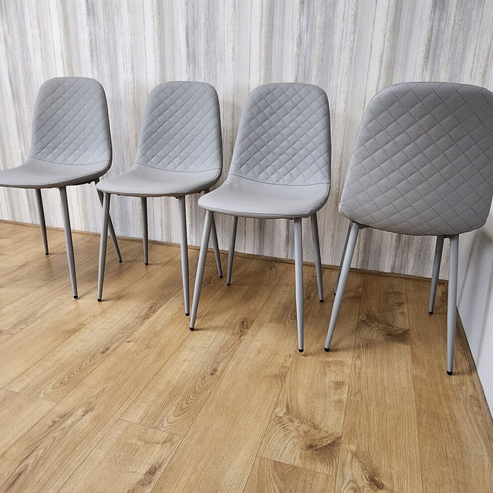 Dining Chairs Set Of 4 Faux Leather Padded Grey Kitchen Dining Room
