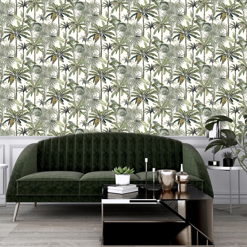 (Banana Palm Trees Vinyl Textured Wallpaper 180Gsm) 220/280 Gsm Goodhome Vinyl Wallpaper Paste Rolls 5056517577028