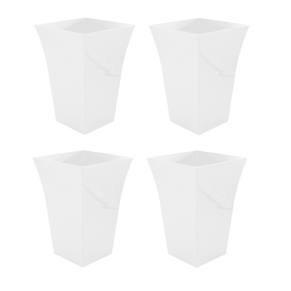 4 White Flared Milano Planter Tall Plastic Plant Pot Indoor Outdoor