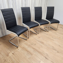 Dining Chairs High Back Black White Set Of 4 Padded Faux Leather