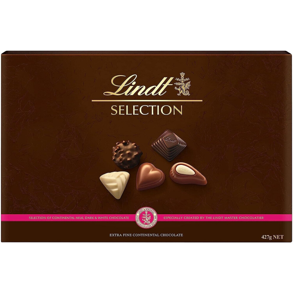 Lindt Selection Extra Fine Continental Chocolate Box Extra Large, 40 Assorted Milk, Dark And White Chocolates, 427G ,Sharing Box