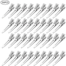 50 Pack 1.75 Inches Single Prong Hair Curl Clips Silver Section Clips Metal Hair Clips