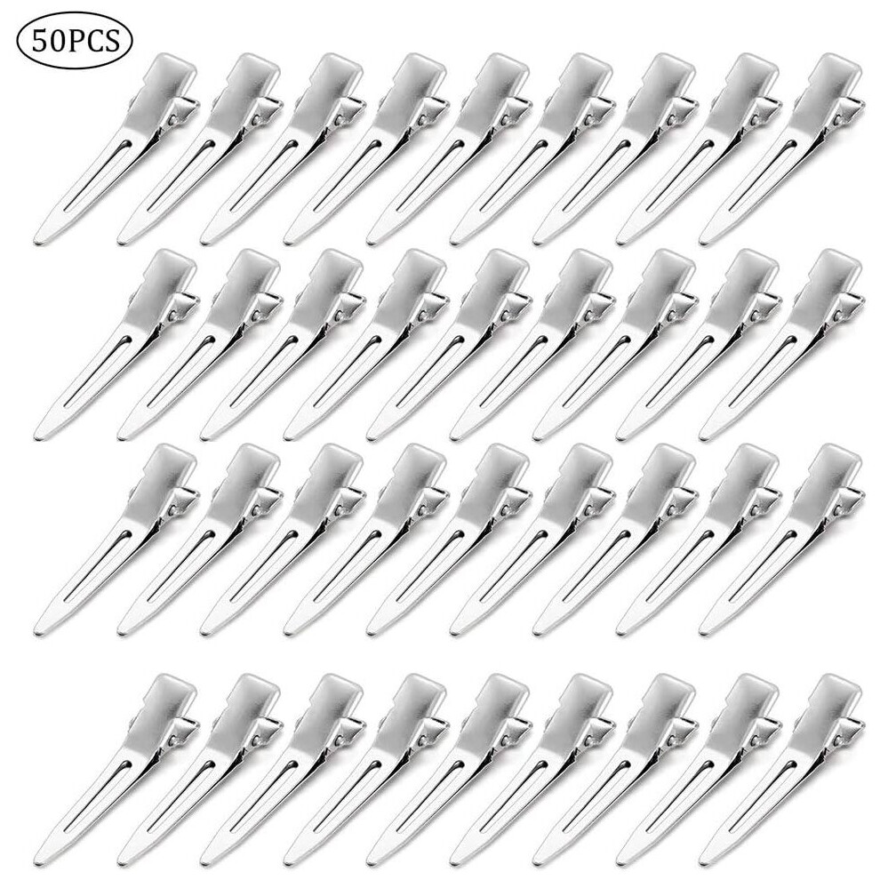 Ifsecond Unisex Silver 50 Pack 1.75 Inches Single Prong Hair Curl Clips Section Clips Metal Hair Clips