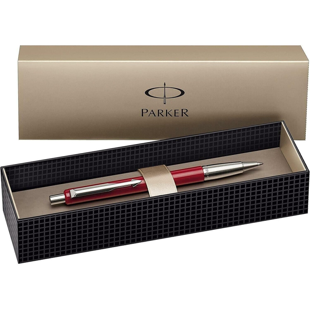 Parker Vector Red Ballpoint Pen Medium Nib Blue Ink ( Gift Boxed )