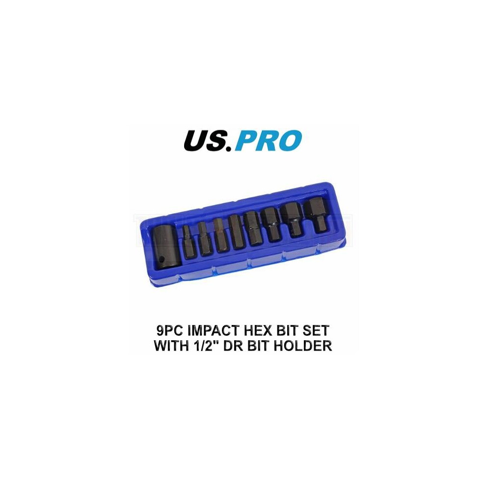 US PRO Tools 9pc Impact Hex Bit Set With 1/2" DR Bit Holder H6 - H19 3997