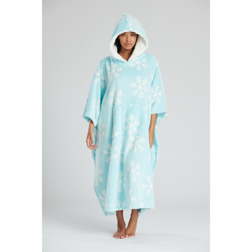 Loungeable Ice Blue Snowflake Fleece Oversize Poncho 1