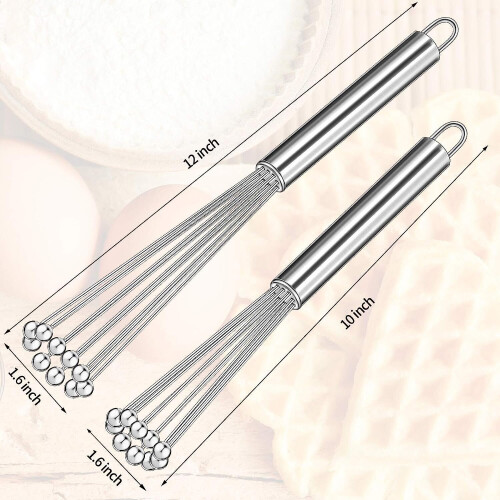 Stainless Steel Ball Wire Egg Whisk Set (10" & 12") 2
