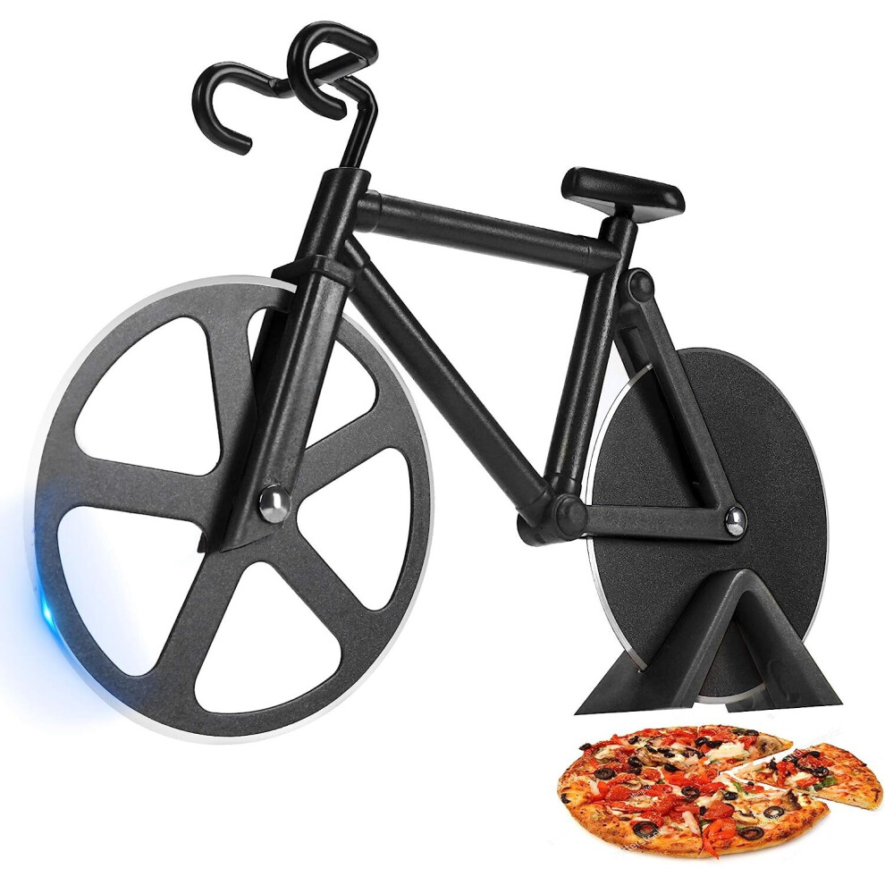 Bicycle Pizza Wheel - Funny Men's Housewarming Gift Stainless Steel Pizza Slicer (Black)