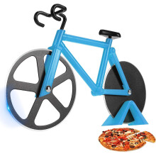 Bicycle Pizza Wheel - Funny Men's Housewarming Gift Stainless Steel Pizza Slicer (Blue)
