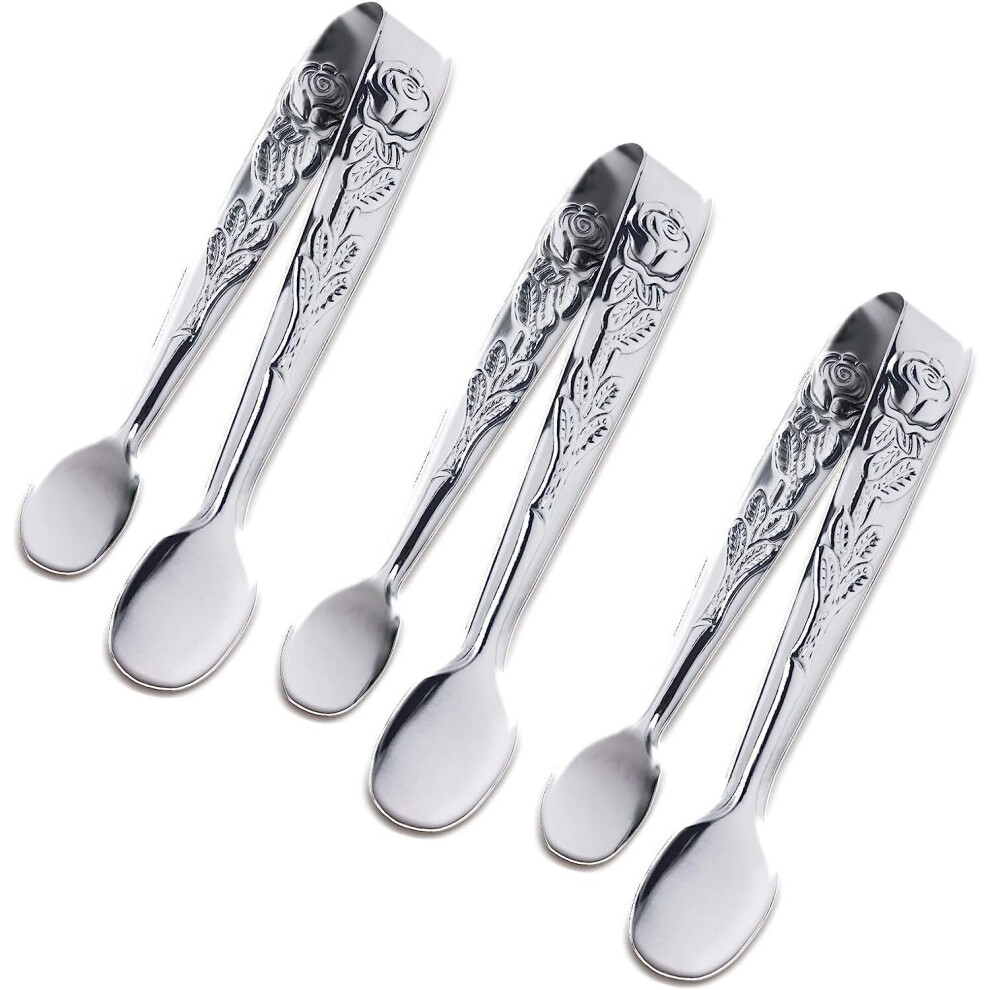 4" Rose Stainless Steel Sugar Cube Tongs (Silver)