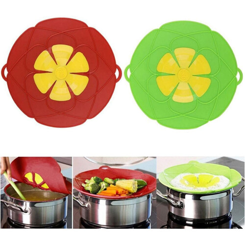 2pcs Spill Plug Lids, Boil Guard, 10.2 Inch Silicone Spill Plug Pot Lids Green and Red