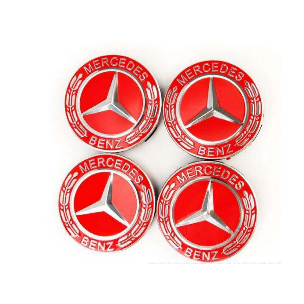 Newjass 4X Mercedes Benz Wheel Center Caps Star Logo Emblem 75Mm Red Hubcaps