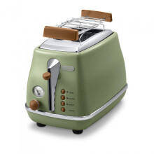 Grille pain - Delonghi - Icona Vintage - 2 tranches - 6 positions - Vert Olive/Chocolat