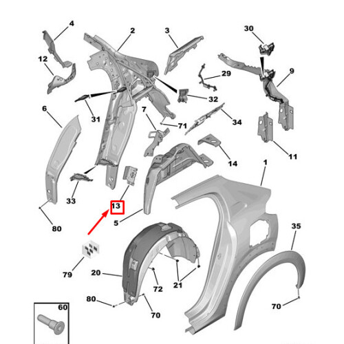 PEUGEOT 208 MK2 P21 Rear Left Door Striker Fixing Support 