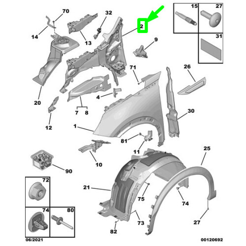 PEUGEOT 2008 MK2 P24 Front Right Wing Inner Frame 1656245380 NEW 