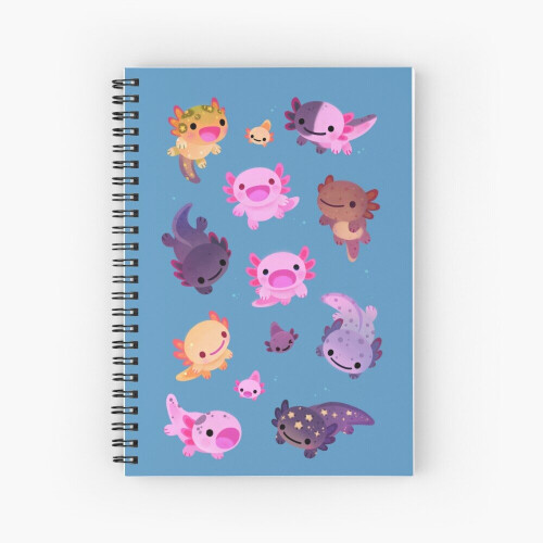 Spiral Notebook Happy axolotl - blue A5 120 Pages