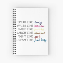 Famgem A5 Spiral Notebook - 120 Pages - Newsies Speak Write Smile Laugh Fight Dream - Open Flat, Ruled Pages (Blank on Request)