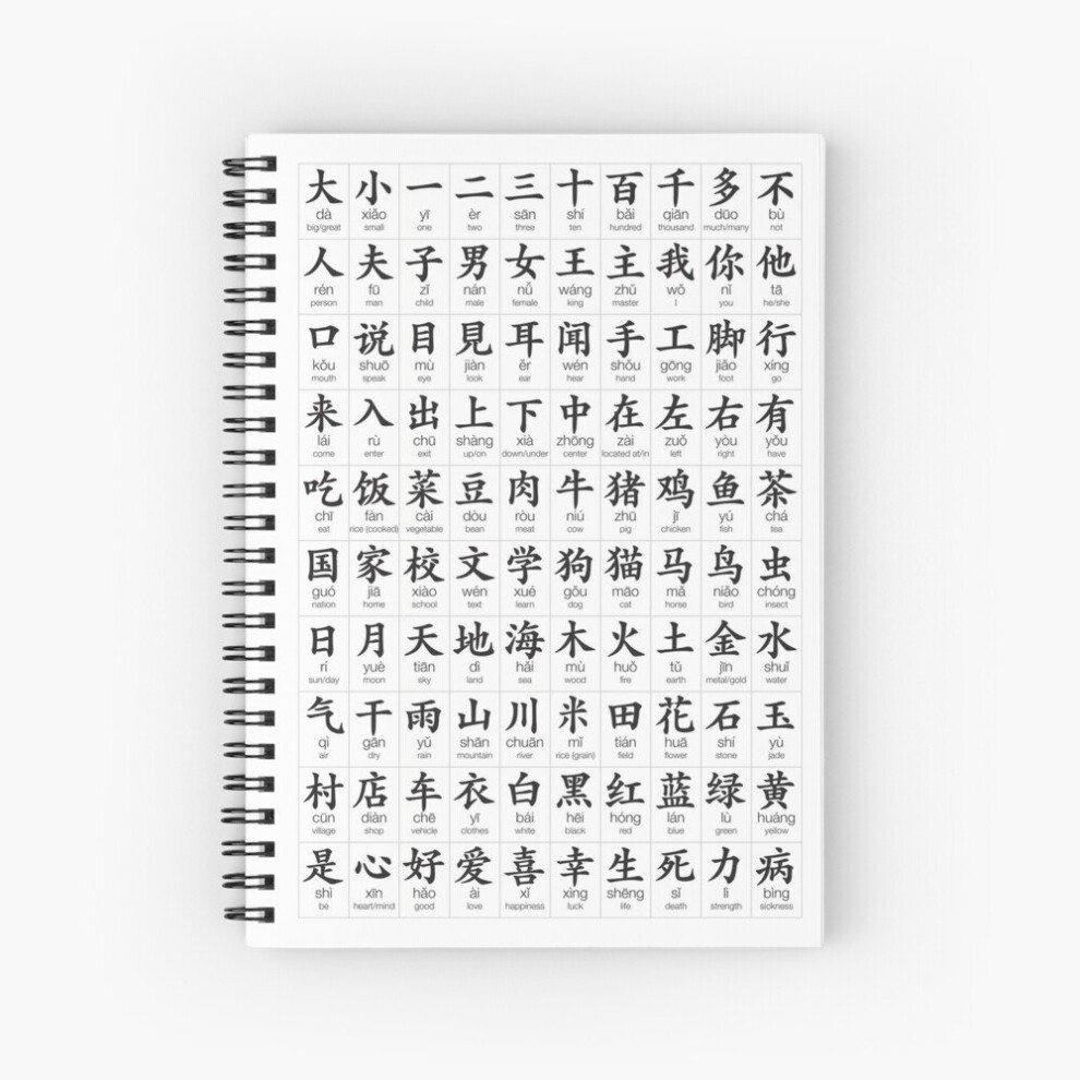 Spiral Notebook 100 most common Chinese characters A5 120 Pages
