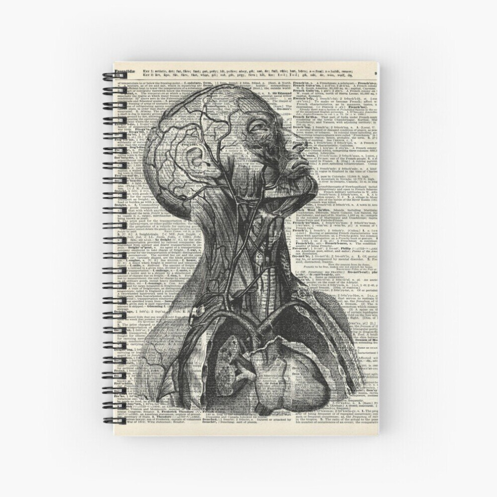 Photos - Notebook Spiral  Medical Human Anatomy Illustration Over Old Book Page A5 120 Pages