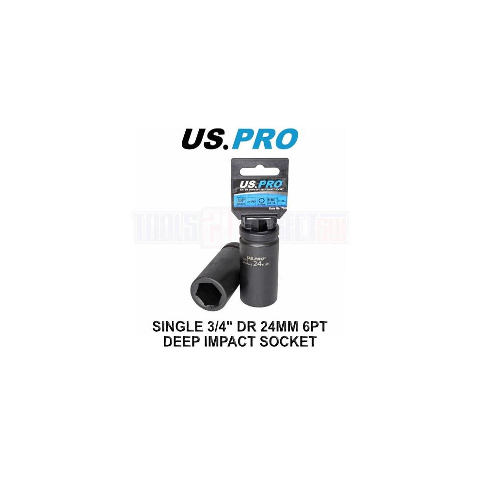 US PRO Tools Single 3/4" DR 24MM 6PT Deep Impact Socket 7500