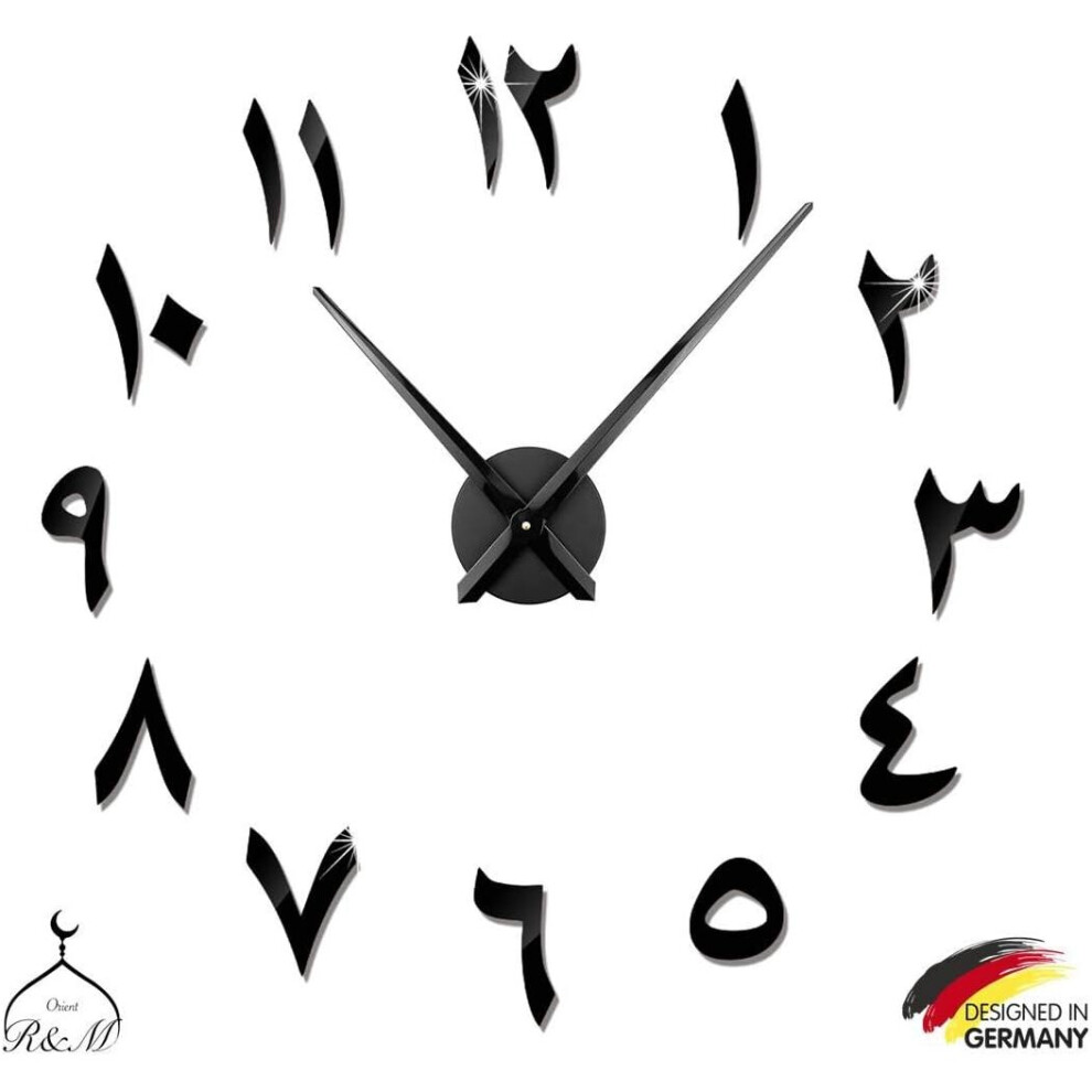 3D Arabic Wall Clock Mute Pendulums DIY - Home Decor Gift - Living Room Home Office - 2 Year Warranty (Black)
