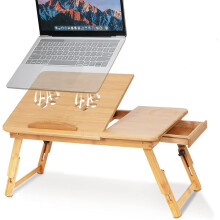 Bamboo Adjustable Laptop Tray, Portable Folding Laptop Table with Drawer and Cooling Holes, Sofa Bed Working Lunch Tray