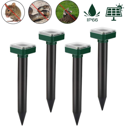 Solar Animal Mole Repeller Ultrasonic Mole Repeller Mole Control Pest Control with IP56 for Garden 4 Pack 1