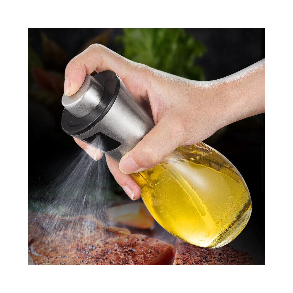 Oil Spray Bottle, 200ml Olive Oil Sprayer with Leakproof Stainless Steel Dispenser, Glass Oil Bottle for BBQ/Kitchen/Salad [Energy Class A+++]