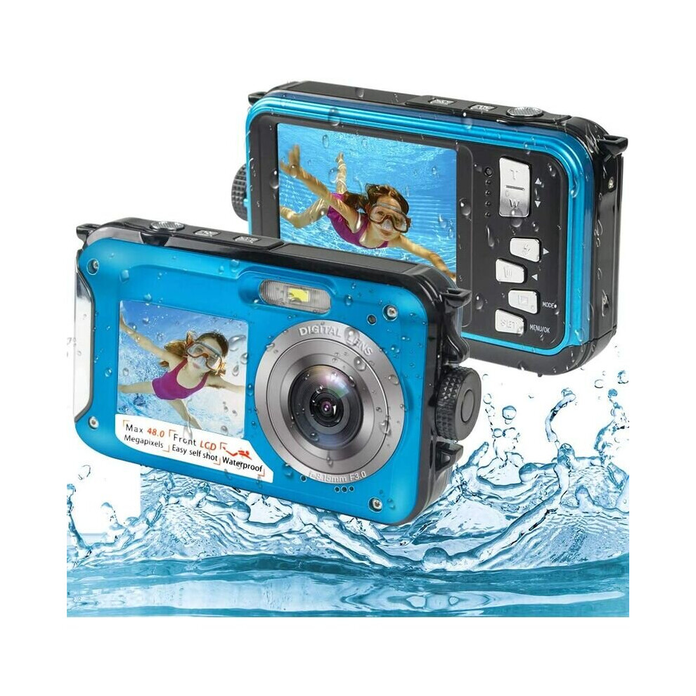 Digital Underwater Camera, Full HD 2.7K 48MP Underwater Camera Underwater Camera with Dual Screen, 16X Digital Zoom and Self-Timer