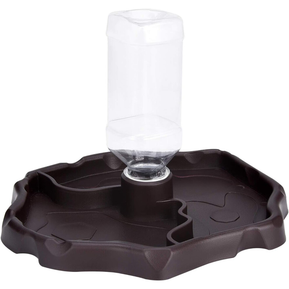 Reptile Water Dispenser, 2-in-1 Anti-Overflow Bowl Food Dispenser, Plastic Bowl for Tortoise Gecko - Brown