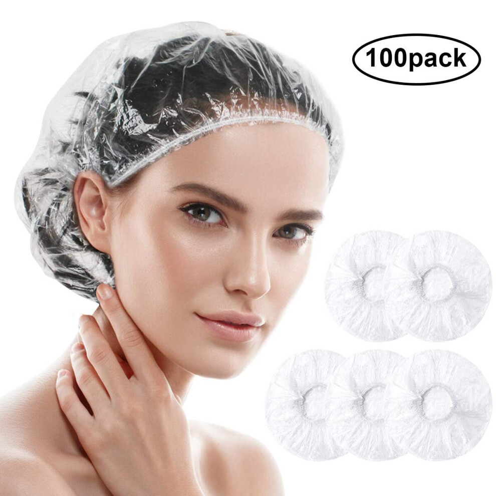 100 Pieces Disposable Shower Caps for Girl Women, Waterproof Shower Cap Charlotte Hair Cover, Plastic Bathing Hair Cap for Home Hotel SPA Hair Salon