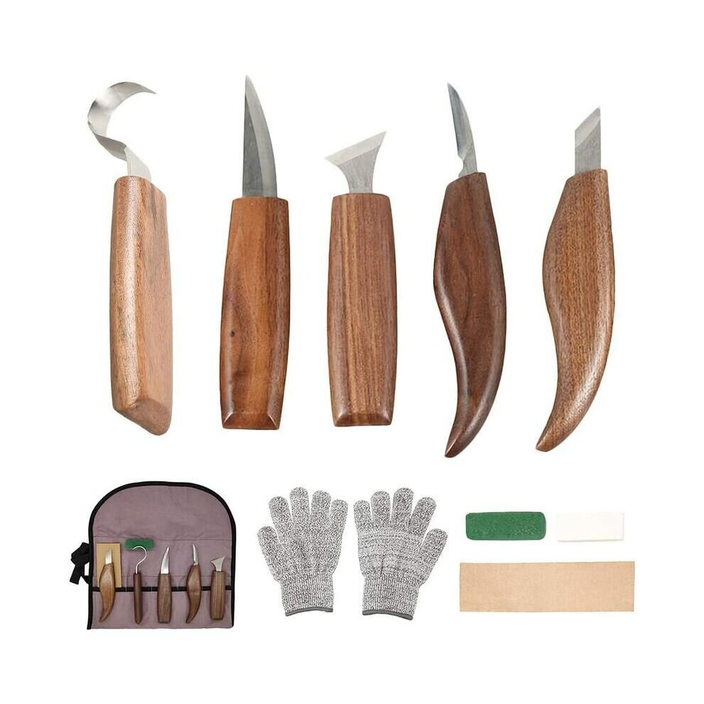 10Pcs Carbon Steel Wood Carving Tools Wood Carving Tool Set with Hook Knife Professional Carving Knife Wood Engraving Tools for Woodworking
