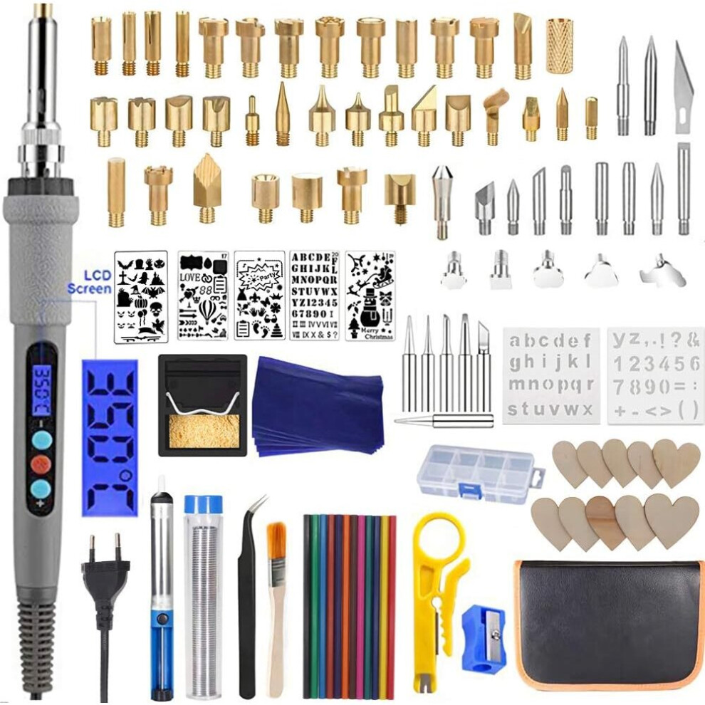 109pcs Wood Burning Pyrography Kit Wood Burning Tool Adjustable Temperature with Colored Pencils Holder for Cork Leather Burning Carving Wood