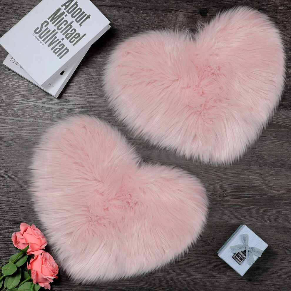 Pieces Plush Faux Sheepskin Area Rug Heart-Shaped Area Rug Fluffy Bedroom Rug for Home Living Room Sofa Floor Bedroom, 12 x 16 Inches (Pink)