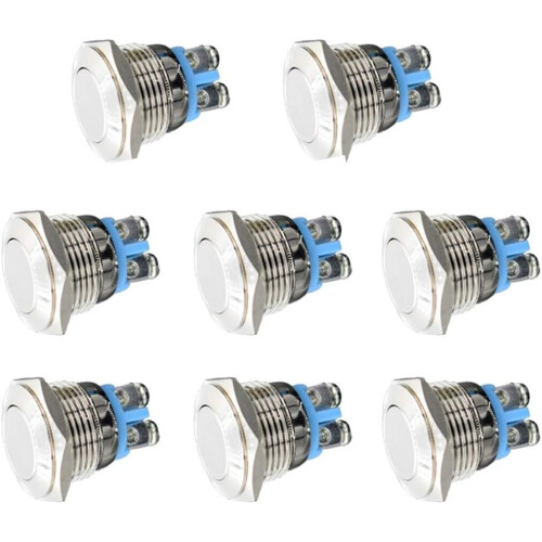 Momentary Metal Push Button Switch 12V 8 PCS 16mm for Waterproof Marine Car RV Truck Boat