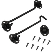2pcs Black 10 Inch Cabin Hook Latches and Bolts Latches Eye for Door Locks Window Stainless Steel Gate Latch Lock Shelter with Screws - 250 x 27 mm