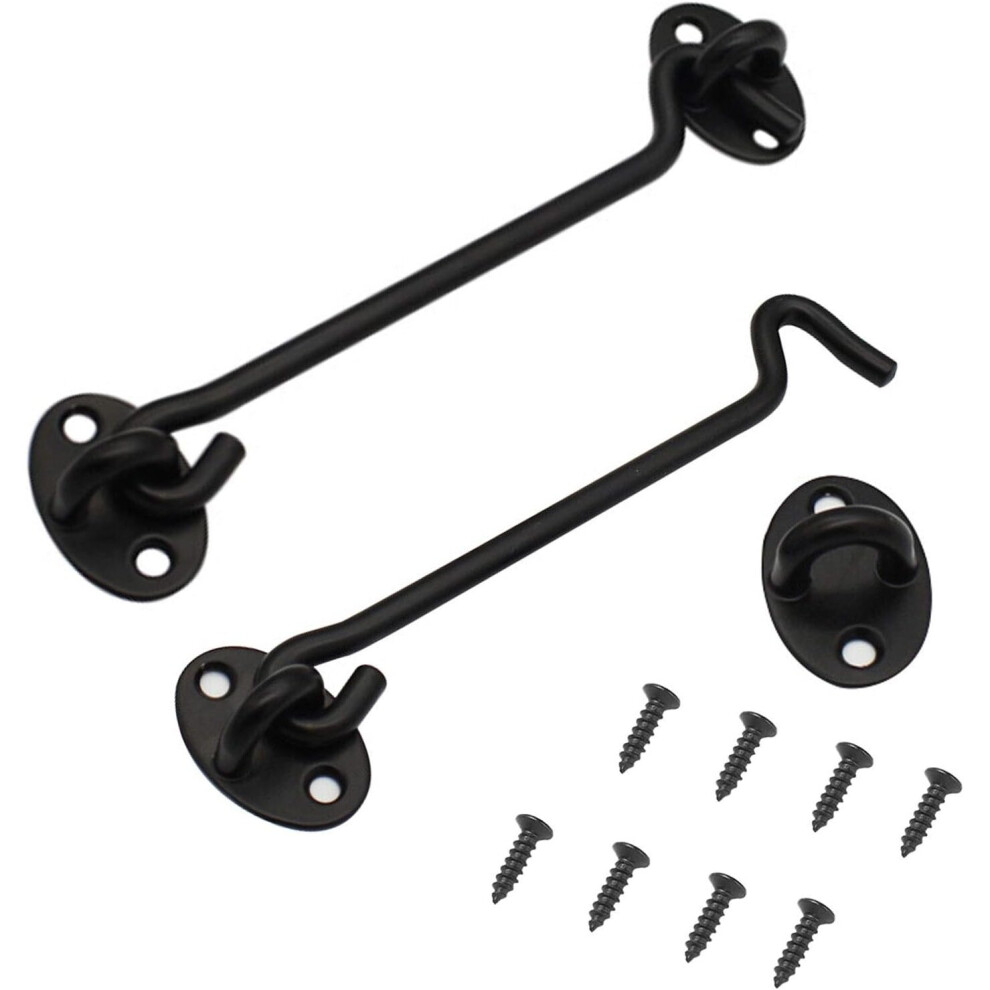 2pcs Black 10 Inch Cabin Hook Latches and Bolts Latches Eye for Door Locks Window Stainless Steel Gate Latch Lock Shelter with Screws - 250 x 27 mm