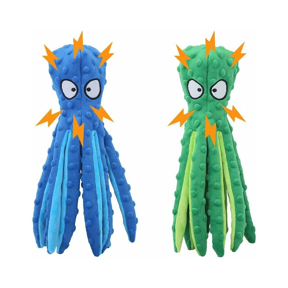 Indestructible Dog Toy, 2 Pieces 32cm Squeaky Dog Toy, Indestructible Plush Dog Toy, Squeak Toys for Puppy Dogs, Interactive Dog Toy, Blue+Green